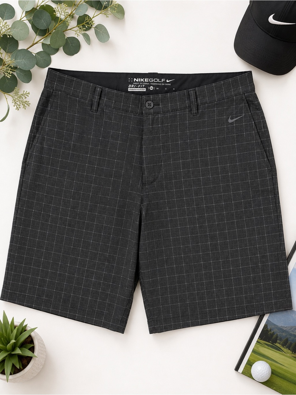 Nike Men’s Charcoal Plaid Dri-FIT Golf Shorts